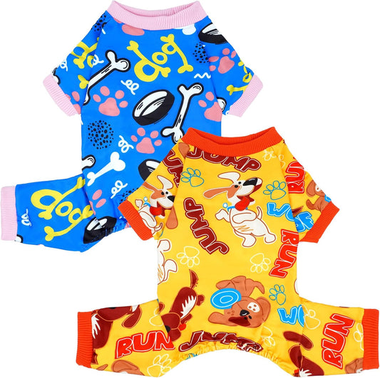 2PCS Dog Pajamas for Extral Small Xs Sized Doggie Pjs Clothes Puppy Onesies Outfits Pet Jammies Boy Girl Male Female Apparel Soft Strechy Paw Bone Print XS