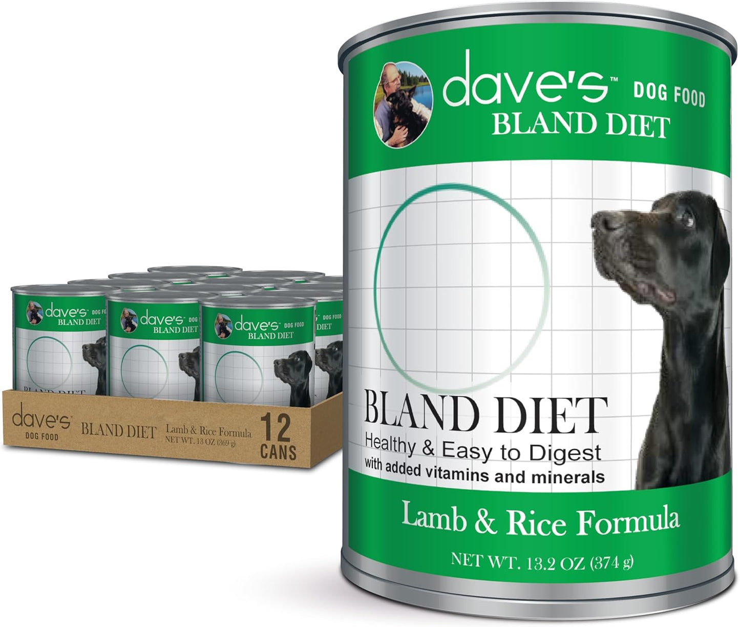 Dave's Pet Food Bland Dog Food (Lamb & Rice), Canned Wet Dog Food for Sensitive Stomachs, Gluten-Free, Digestive Care, 13.2 oz (Case of 12)