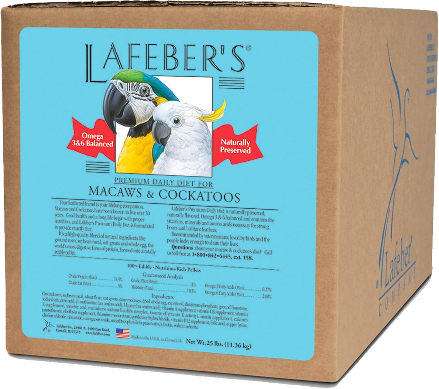 LAFEBER'S Premium Daily Diet Pellets Pet Bird Food, Made with Non-GMO and Human-Grade Ingredients, for Macaws and Cockatoos, 25 lb