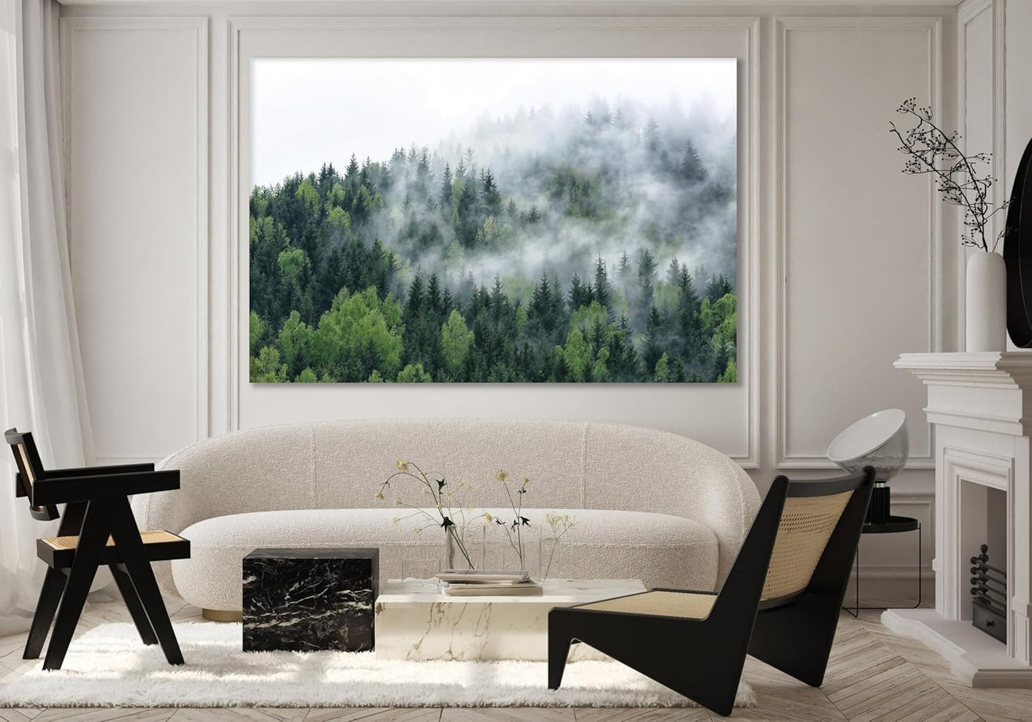 Nature Wall Art Prints - Ocean Forest Mountain Lake Canvas Landscapes - Small to Extra Large Living Room Bedroom Kitchen Bathroom Décor (Pine Trees in Fog, 16L" x 24W")