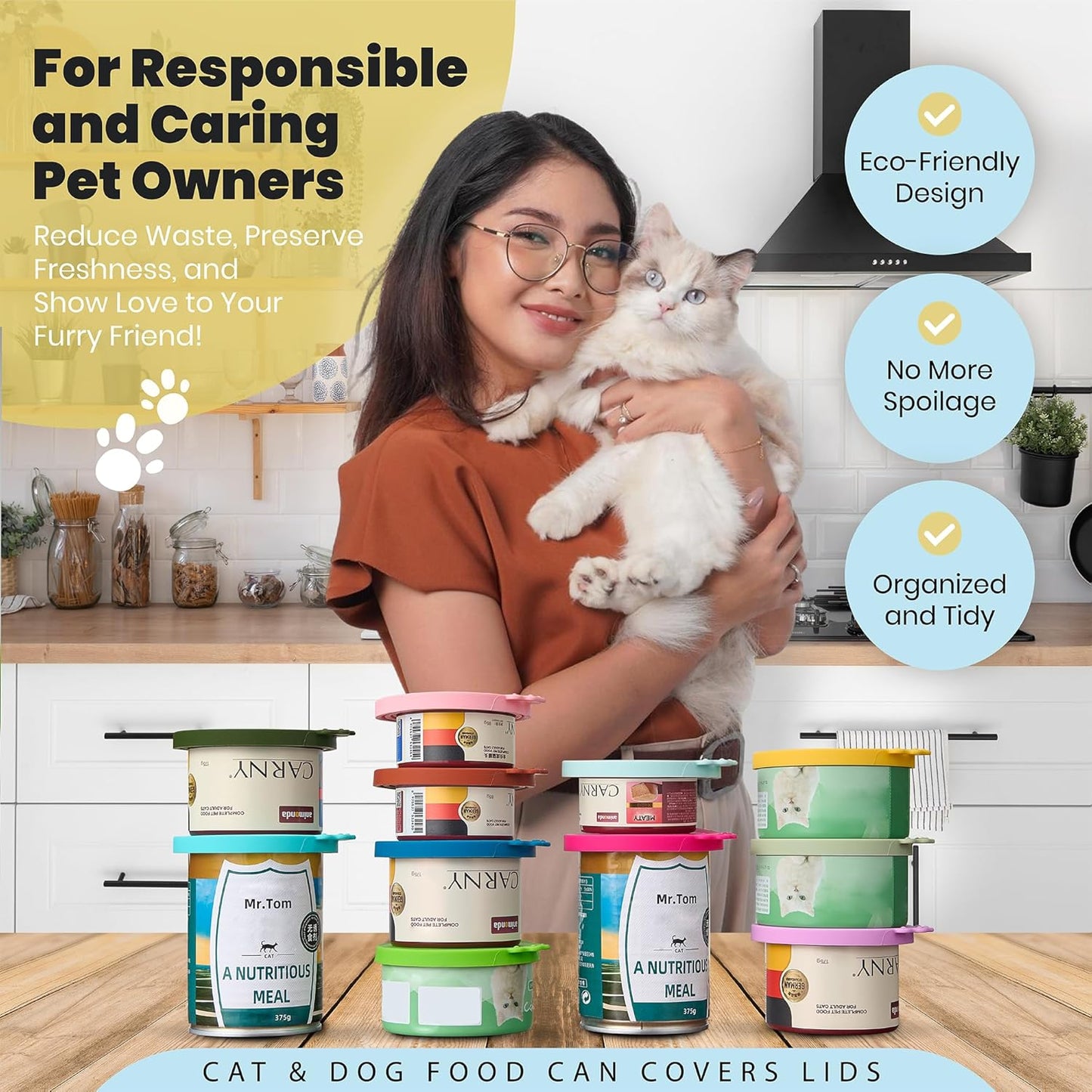 4 Pack Universal Pet Food Can Covers Lids - One fit 3 Standard Size Cans for Cats and Dogs Food Cans - Easy to Clean - Safe Silicone - Pastel Meadow