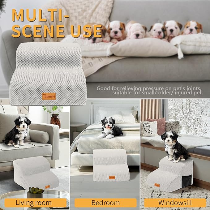 Topmart High Density Foam Pet Steps 2 Tiers,11.8" High,Non-Slip Dog Stairs,Soft Foam Dog Ramp Ladder,Best for Injured,Older Cats,Pets with Joint Pain,Suitable for Low Sofas,Stairs,Lower Place