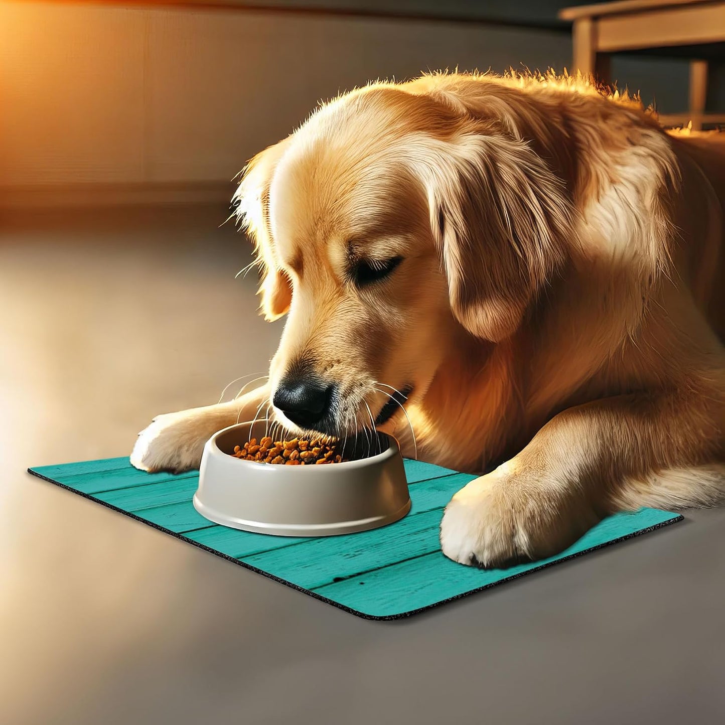 Lunarable Mint Pet Mat for Food and Water, Old Wood Rustic Oak Plank Background with Vertical Striped Vivid Woods Farm Barn Image, Non-Slip Rubber Mat for Dogs and Cats, 18" X 12", Green