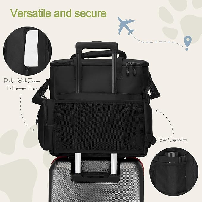Dog Travel Bag,Weekend Pet Travel Bag Set for Dog and Cat,Airline Approved Tote Multi-Function Dog Bags for Traveling,Include 2 Collapsible Bowls,2 Food Storage Containers,1 Feeding Mat,Black