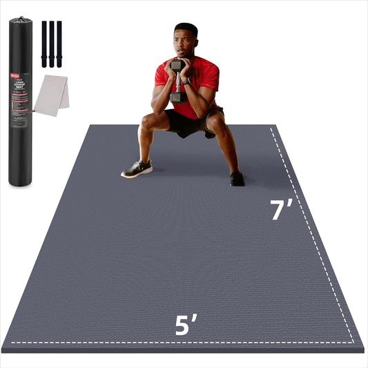 Large Exercise Mat for Home Workout,12‘x6’/10'x6'/9'x6'/8'x6'/7'x5'/6'x4' (7mm) Extra Thick Workout Mat, High-Density Gym Mat for Cardio, Jump Rope, MMA, Weights (Shoe-Friendly)