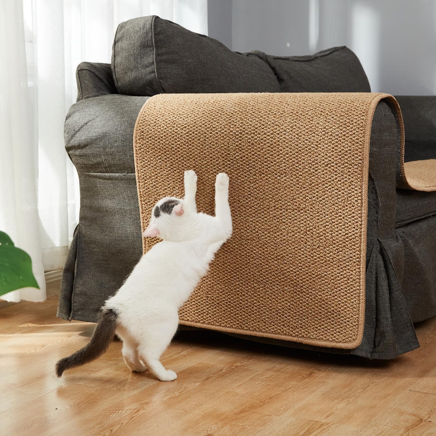 SHENGOCASE 67"x 23.6" Thickened Cat Wall Climbing Carpet, Cat Wall Furniture Scratcher, Scratching Post, Couch Sofa Protector (Camel)