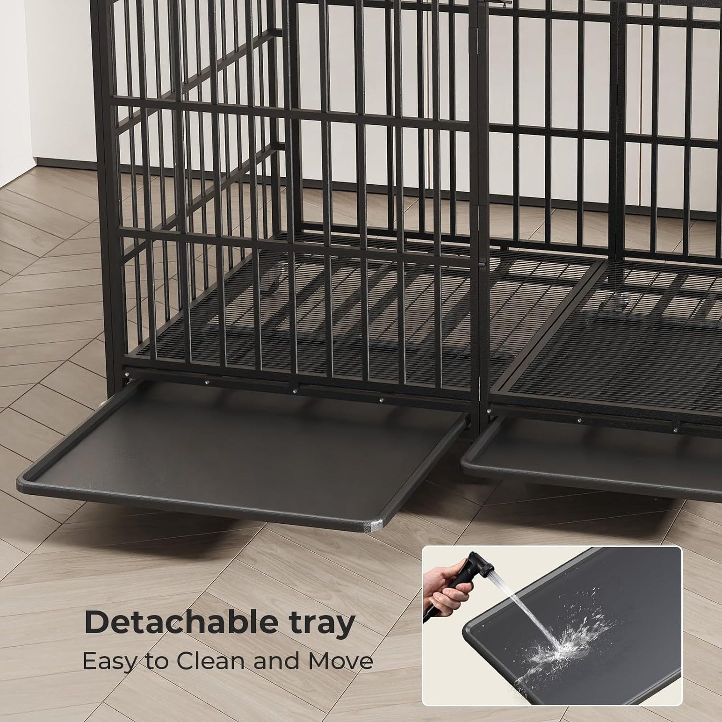 60 Inch Heavy Duty Indestructible Dog Crate Steel Escape Proof, Indoor Double Door High Anxiety Cage, Kennel with Wheels,Removable Tray,Extra Large XL XXL XXXL