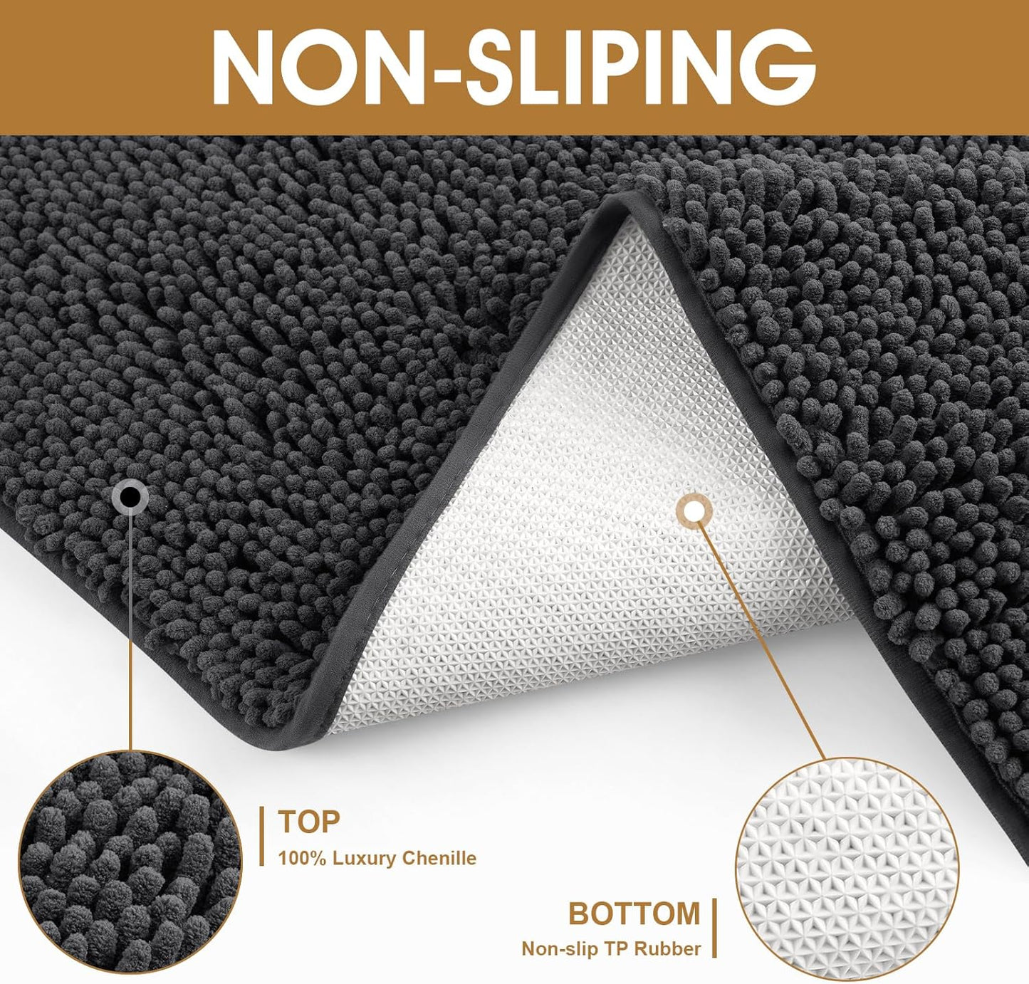 Dog Door Mats for Muddy Paws, Chenille Absorbent Door Mats, Non Slip Heavy Mud Mat for Dogs, Soft Indoor Door Mat for Entryway, Mud Paws, Inside Floor,36" X 24", Dark Grey