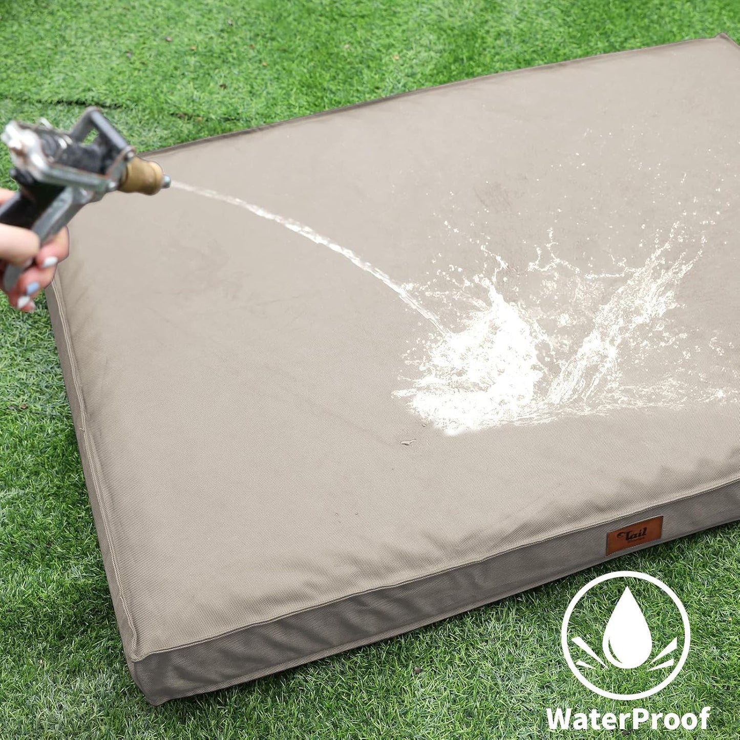 Orthopedic Dog Bed for Large Dogs, Waterproof Dog Bed Washable Pet Bed for Large Sized Dogs with Egg Crate Foam Pet Mat, Removable Oxford Cover, Khaki