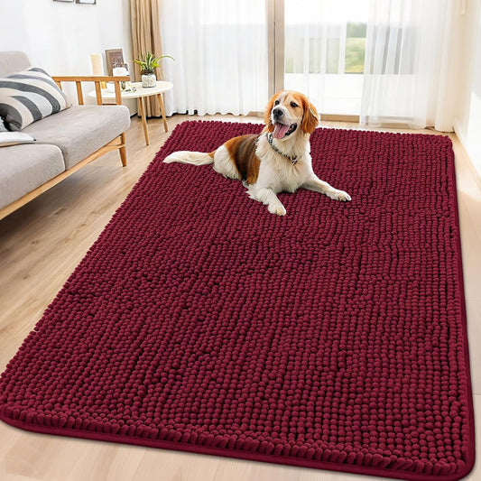 Smiry Dog Door Mat for Muddy Paws 71x46, Absorbs Moisture and Dirt Doormat, Non-Slip Washable Quick Dry Chenille Front Door Mat Indoor Entrance, Entryway Carpet for Inside Floor, Burgundy