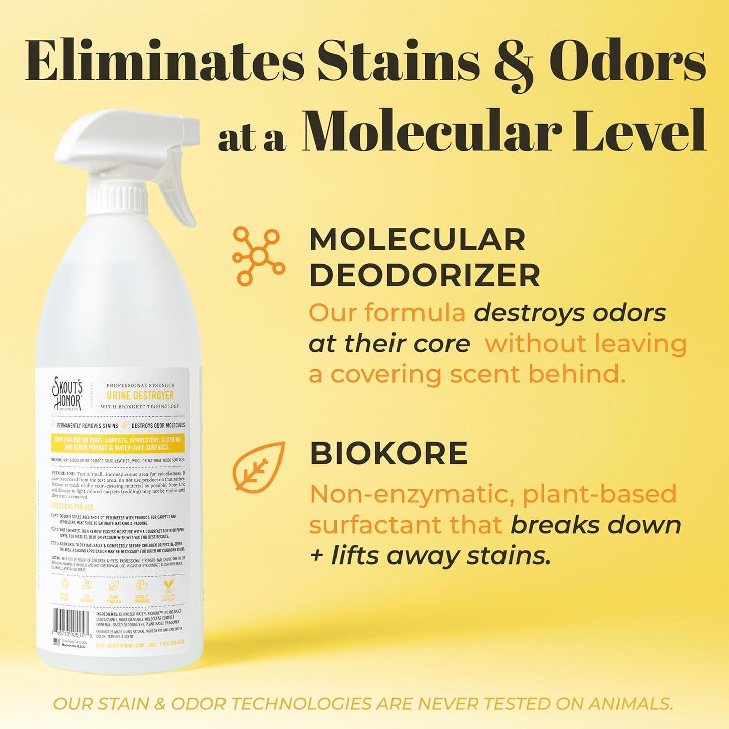 Skout's Honor Dog Urine Destroyer, Professional Strength, Plant-Powered, Cruelty-Free Urine Eliminator for Carpets and Indoor Living Spaces, 35 oz