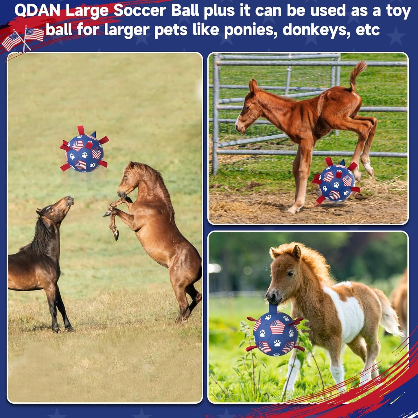 QDAN Dog Toys, Soccer Ball with Straps, Durable Dogs Balls for Extra Large Breeds, Beach Pool Water Toy, Dog Birthday Gifts, Herding Balls (9 Inch)