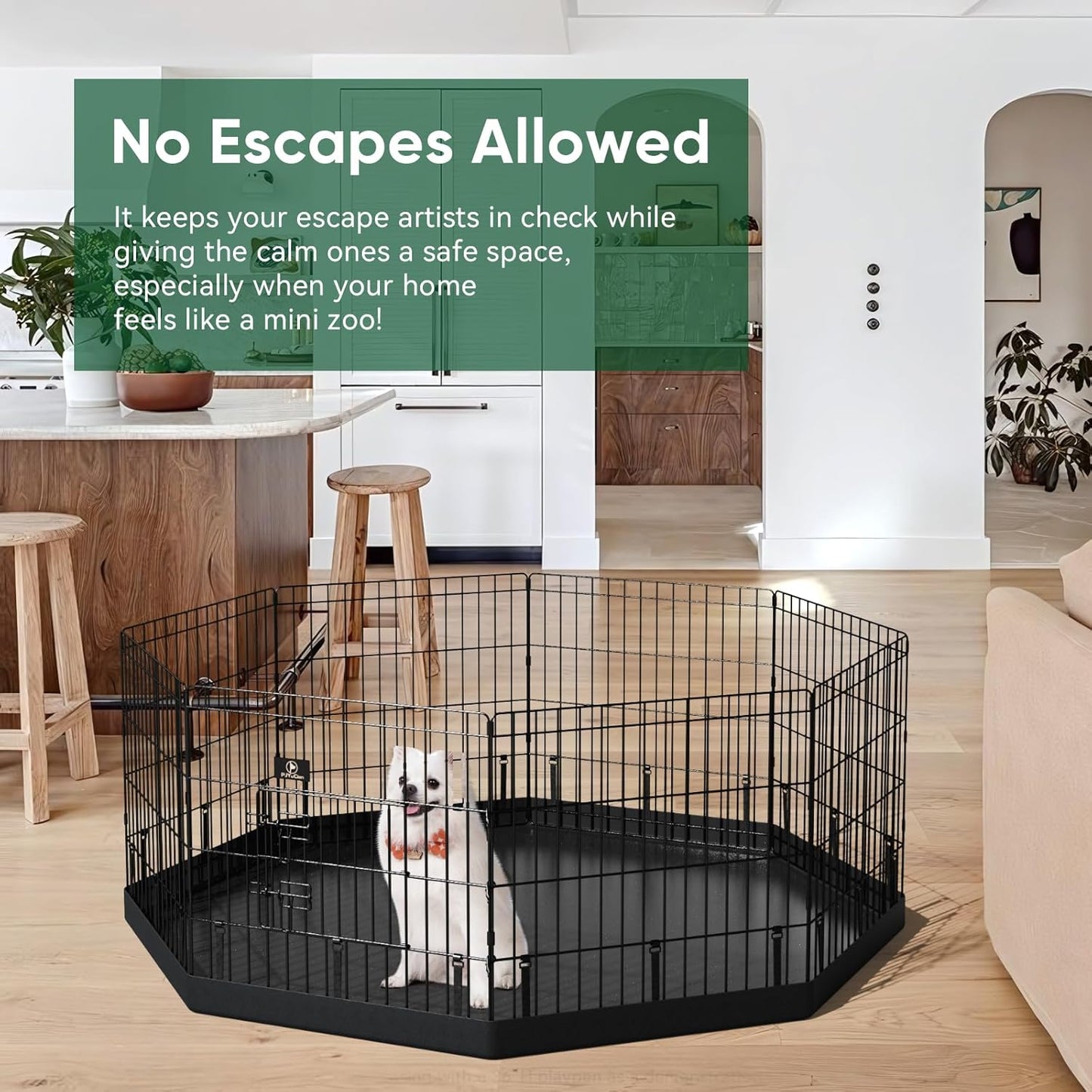 PJYuCien Dog Playpen, 8 Panels 24’’H Dog Pens Indoor with Bottom Pad, Metal Foldable Pet Puppy Exercise Fence Crate Kennel, Better for Small Animals, Black