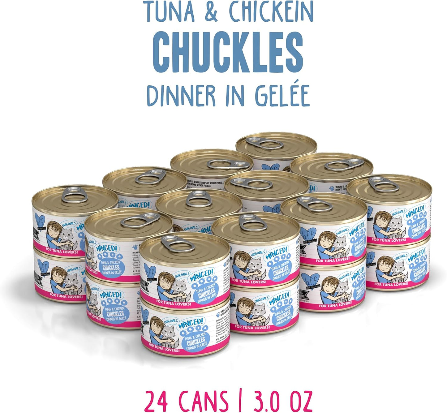 Weruva BFF Minced Natural Wet Cat Food, Tuna and Chicken Chuckles in Gelee, 3oz Can, Pack of 24