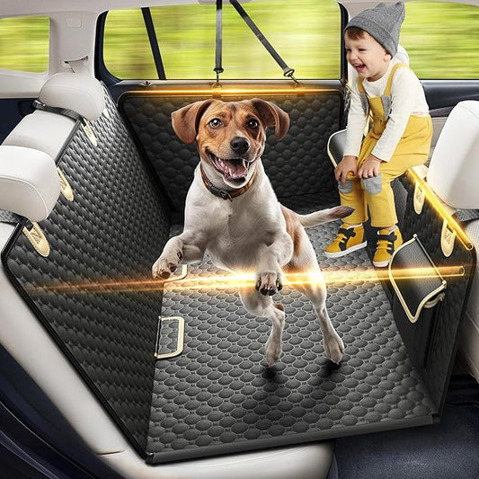 Back Seat Extender for Dogs, PVC Rods Support and Hard Bottom Car Seat Cover for Dogs, Heavy Duty Dog Car Seat Cover for Back Seat, Dog Hammock for Car, Waterproof Pet Bed For Car, SUV, Truck