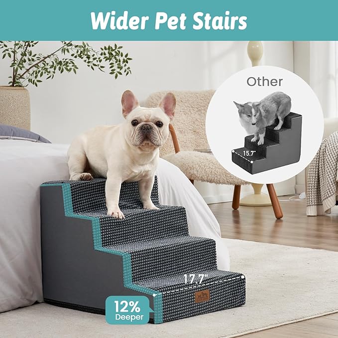 Dog Stairs for Small Dogs, 4 Tier Wider Pet Stairs for Couch and Beds, 17.7" H Non-Slip Dog Steps for Old Cats, Puppy, Small Medium Dogs, 17.7x23.6x17.7 inch, Dark Grey