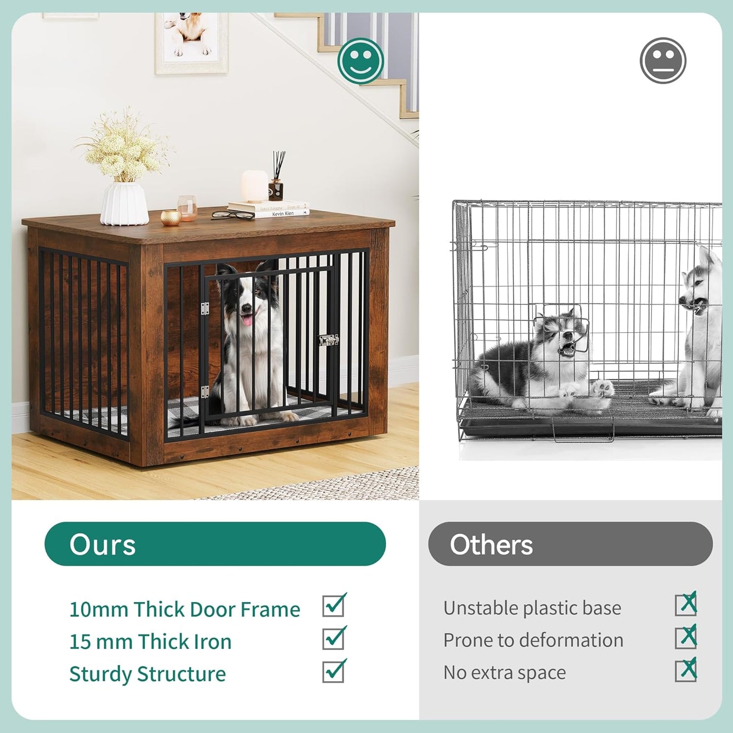 YITAHOME Dog Crate Furniture for Large Dogs, Side End Table, Modern Dogs Kennel Indoor up to 60 lb, 2-in-1 Iron-Wood Fusion Dog Cage with Waterproof Top, Safety Corners, Steel Lock,38"L, Rustic Brown