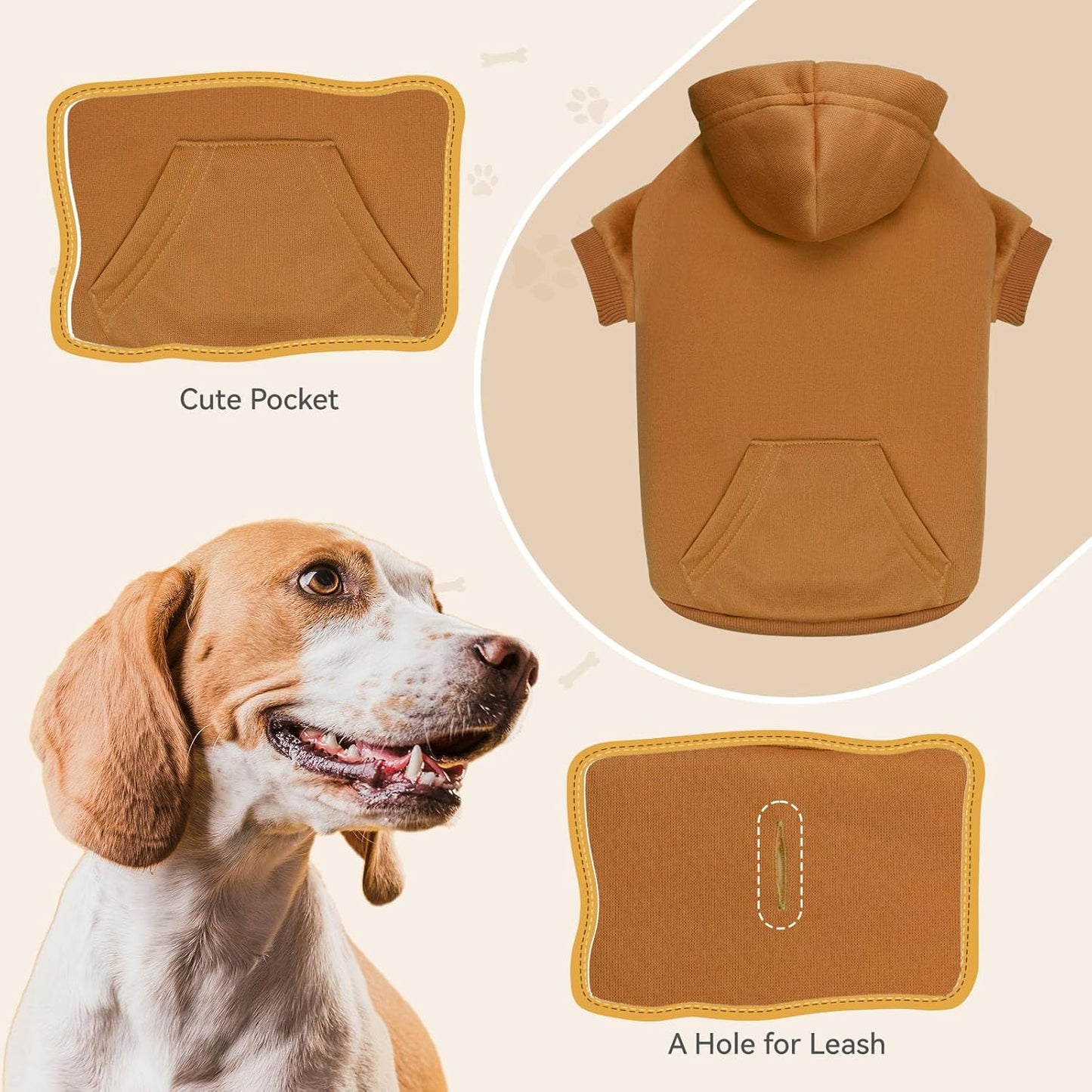 Dog Sweaters for Large Dogs Dog Hoodie Solid Soft Brushed Fleece Clothes Sweatshirt with Pocket(Coffee-L)