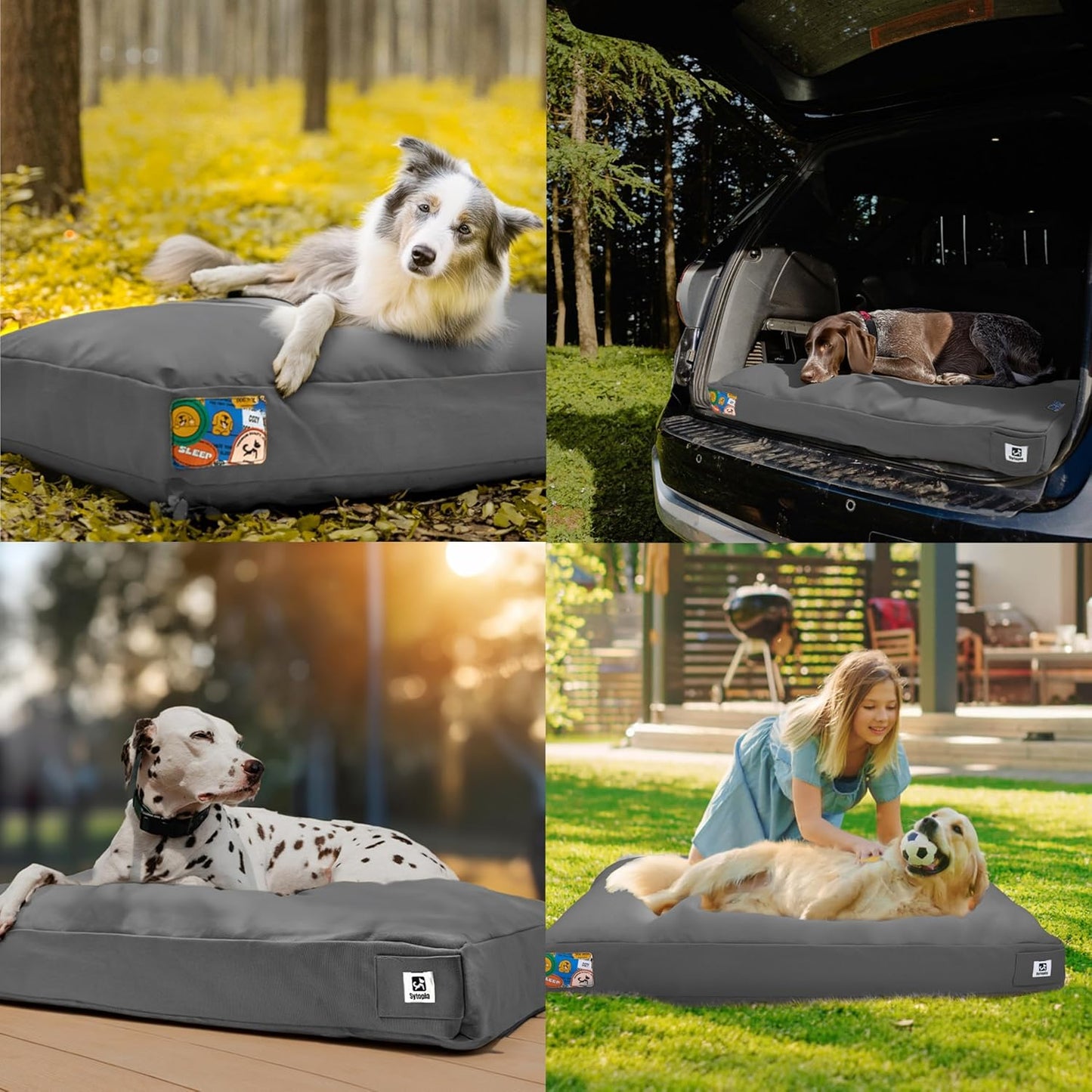 Sytopia 42-Inch Canvas Outdoor Dog Bed, Washable & Waterproof with Chew-Resistant Removable Cover, Ideal for Extra Large Dogs for Indoor, Outdoor, Crate, or Patio Use (Dark Grey)