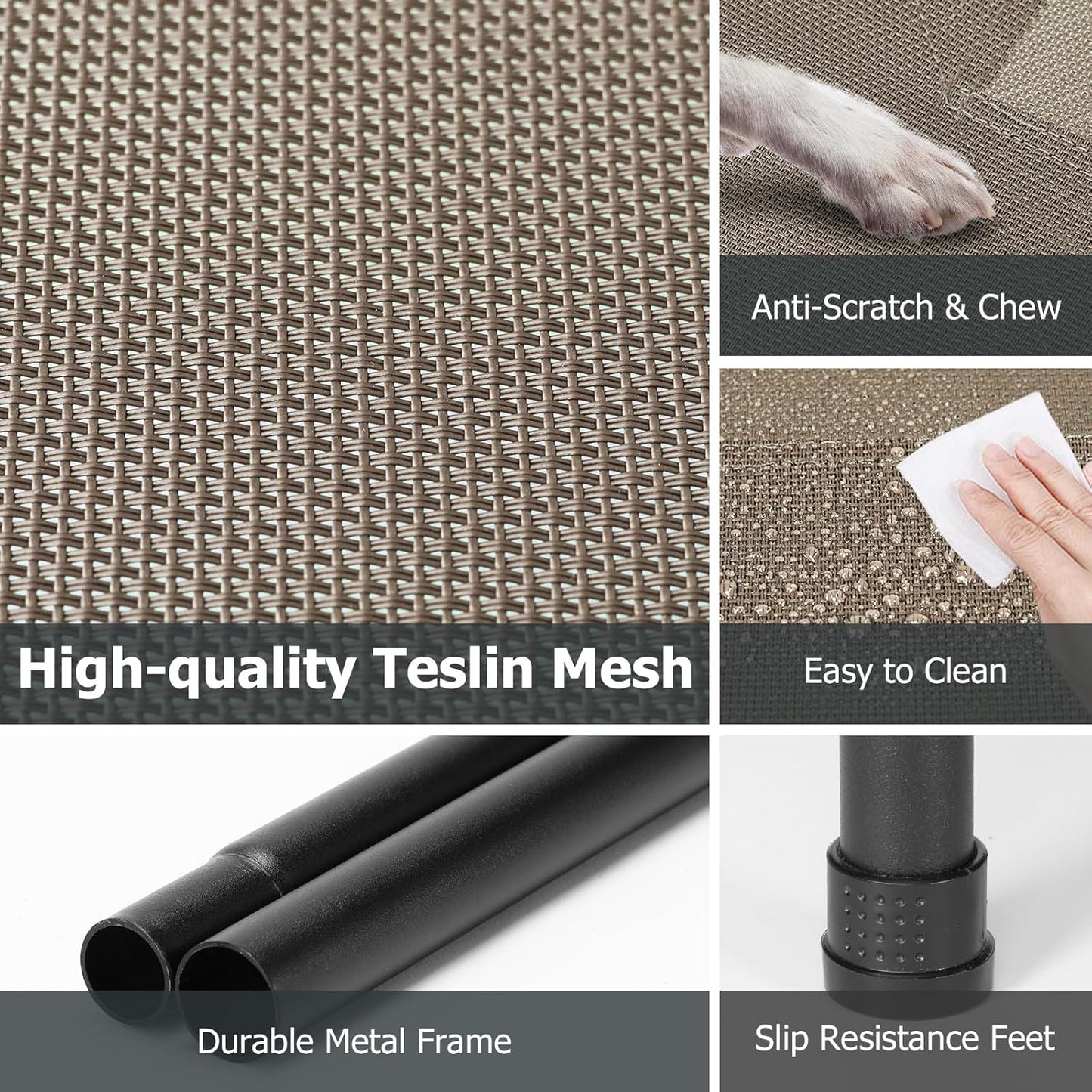 Elevated Dog Bed for Outdoor, XXXL Raised Dogs Cot with Washable Mesh, Cooling Pet Beds Chew Proof Dog Hammock, Metal Frame Lifted Platform for Training Outside Camping, 59 inch Brown