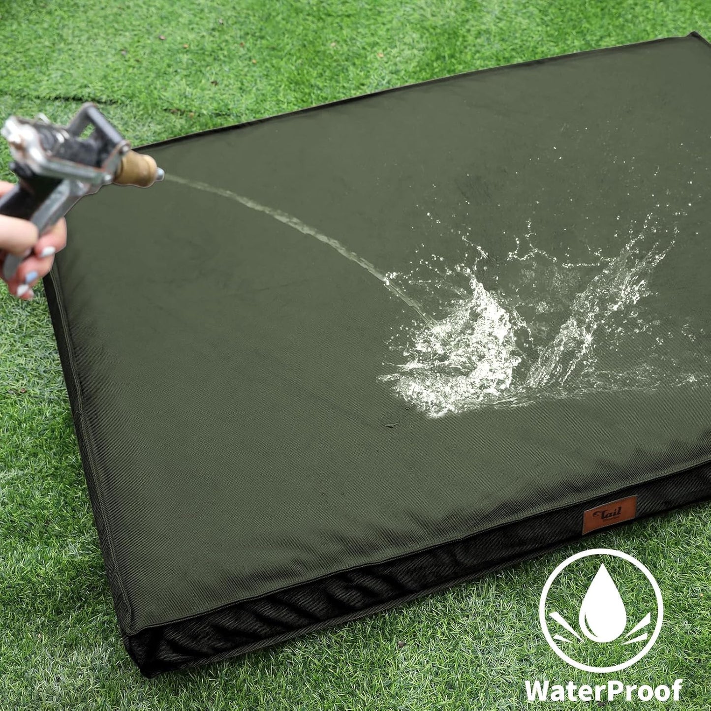 Outdoor Dog Bed for Medium Dogs, Waterproof Dog Crate Bed for Puppy Beds, Orthopedic Egg Crate Foam Pet Bed with Washable and Removable Oxford Cover, Dark Green