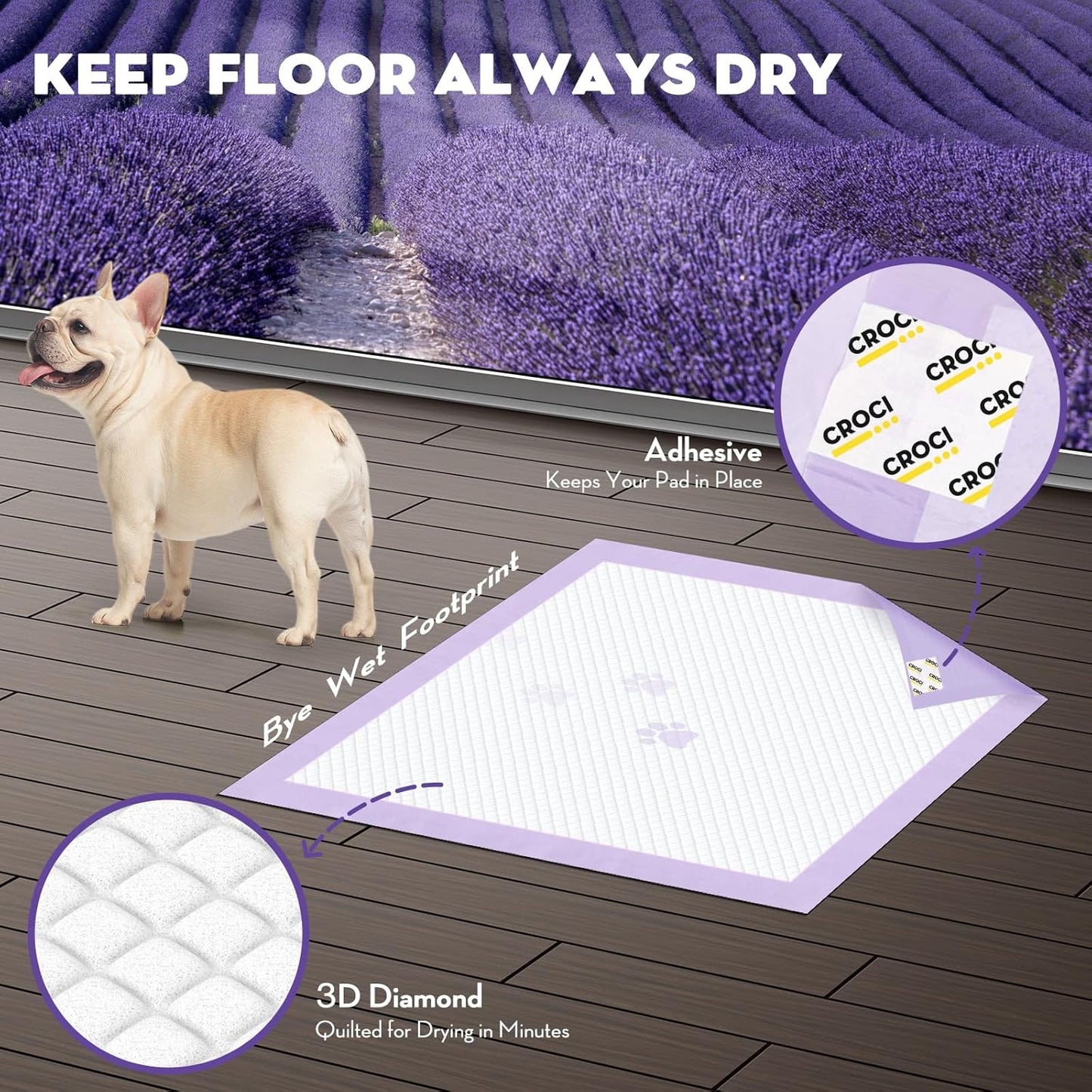 CROCI Puppy Pads 22x22in Small with Adhesive Tabs, Dog Pee Pads Absorbs Up to 3 Cups Potty Training, Disposable (100 Counts)