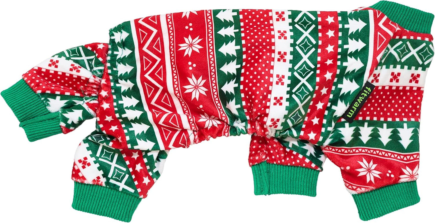 Fitwarm Dog Christmas Outfit, Holiday Pet Clothes for Small Dogs Boy Girl, Festive Pajamas with Feet, Puppy Onesie, Red, Green, Small