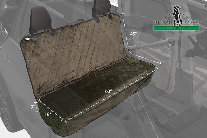 Plush Paws Products Velvet Rear Car Seat Protector w/o Hammock | Washable & Waterproof Back Seat Dog Cover for Car, Truck, & SUV | Nonslip, Tear Resistant Pet Seat Cover | X-Large London Grey