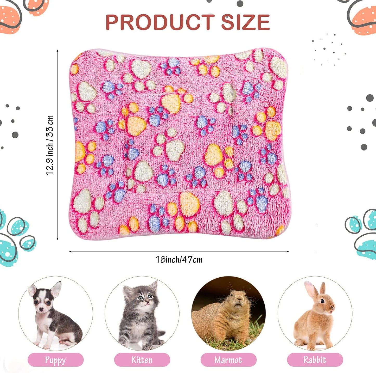 Tuanse 4 Pack Ultra Soft Dog Cat Bed Mat with Cute Prints Reversible Fleece Dog Crate Kennel Pad Cozy Washable Thickened Hamster Guinea Pig Pet Bed Mat for Small Animals(13 x 19 Inches,Vivid Color)