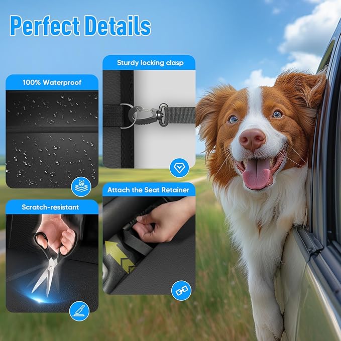 Back Seat Extender for Dogs, Dog Car Seat Cover for Back Seat with Hard Bottom,Waterproof Hammock for Car Pet Backseat Protector,Upgraded PU Leather Material for Car & SUV(Holds 400lbs)