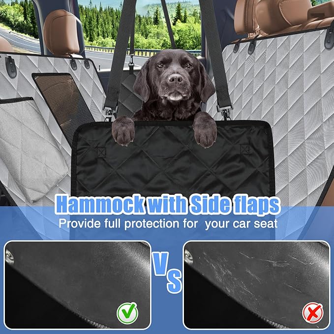 Kytely Dog Car Seat Cover XL, Heavy Duty Dog Seat Cover for Back Seat, 100% Waterproof Nonslip Hammock for Car with Side Flap, Scratch Proof Pet Back Seat Covers