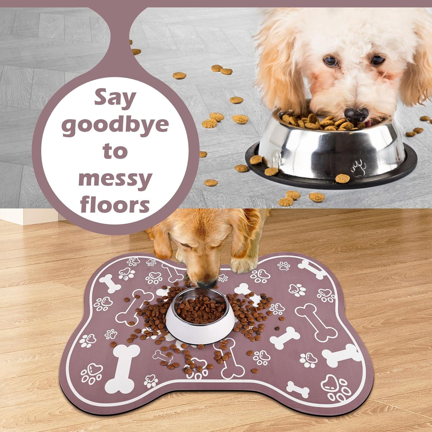 Dog Cat Mat for Food and Water,Rapid Absorbent Pet Feeding Mat, Bone Shaped Dog Placemat Bowl Mat with Rubber Backing,No Stains Pet Food Mats Indoor, Pet Accessories Supplies,Brown 17"×29"