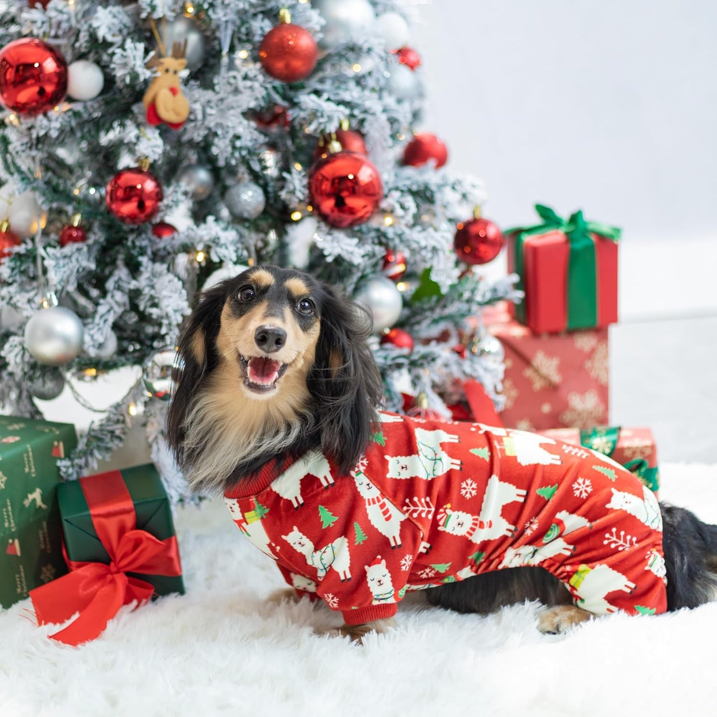 Fitwarm Christmas Alpaca Dog Pajamas, Christmas Clothes for Small Dogs Boy Girl, Holiday Pet Outfit, Red, Green, White, Medium