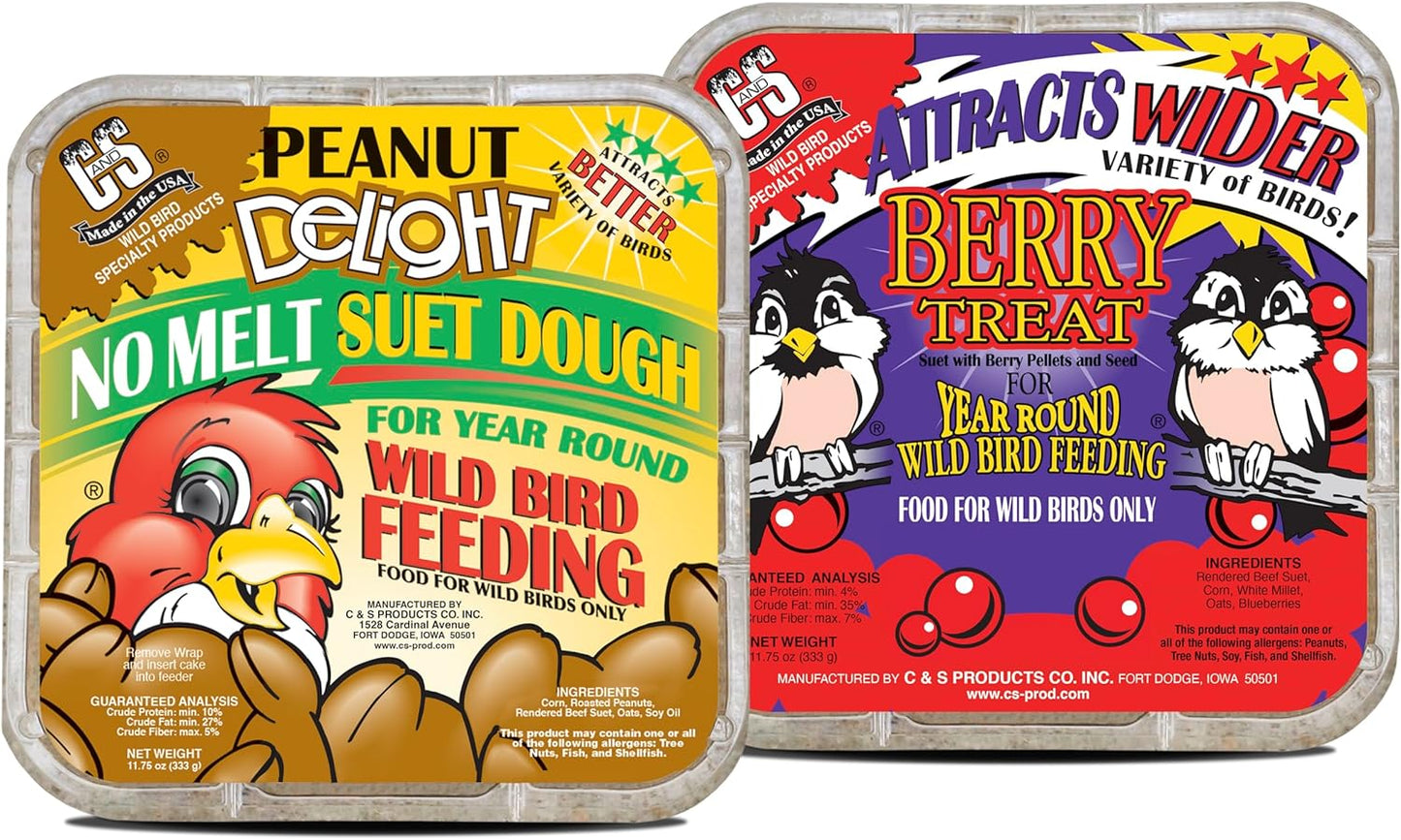 C&S Suet Variety Value Pack, Peanut Delight Dough & Berry Treat 24 Pack