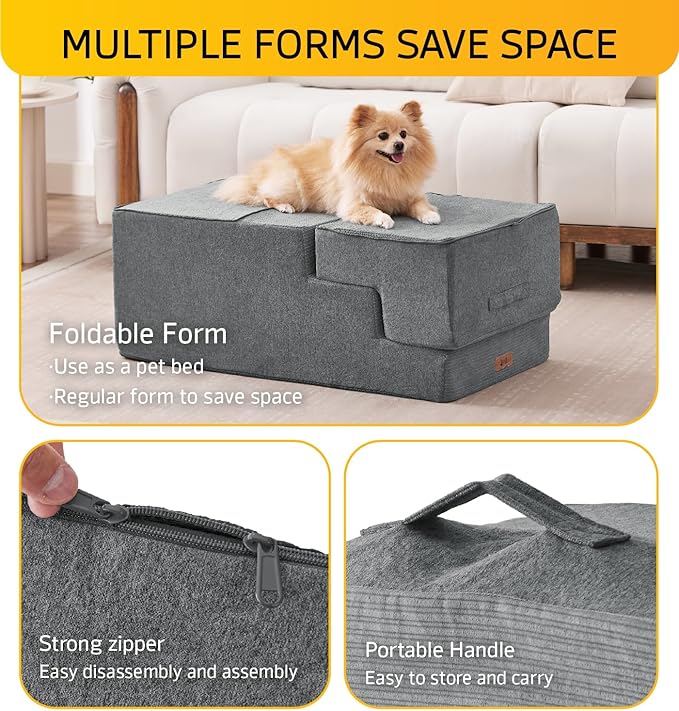 Dog Stairs for High Bed, Dog Steps for Bed Couch Sofa, 35D Foam Extra Wide Pet Steps for Small Dogs and Cats, Pet Stairs with Non-Slip Bottom Grey, 5 Steps