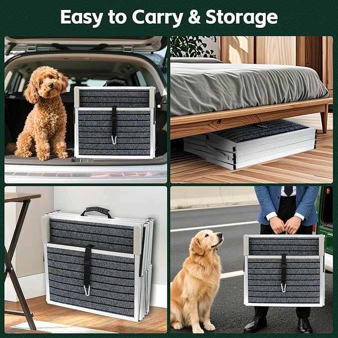 Dog Stairs for Car, Extra Wide Stairs for Large Dogs, Pet Steps Aluminum Foldable Dog Steps for Cars and SUV, High Beds, Trucks, Supports up to 200 lbs (Extra Wide-4 Steps)