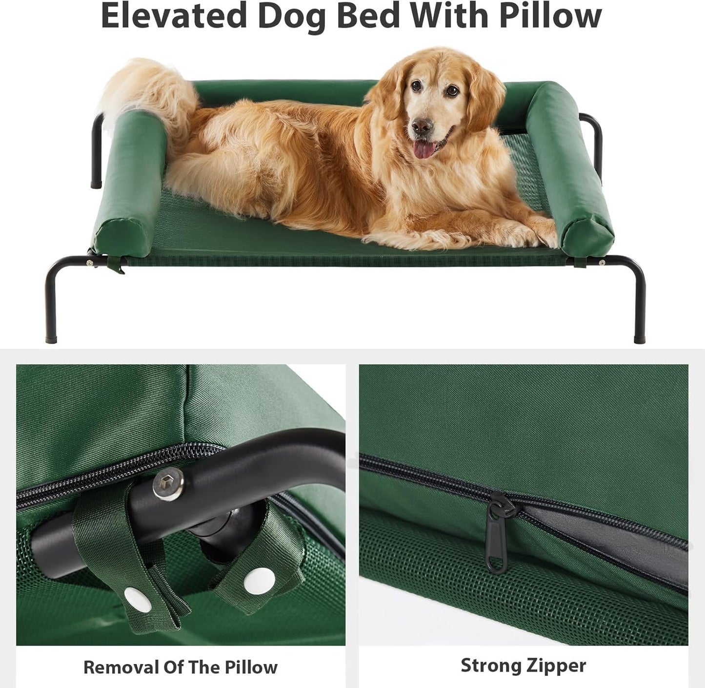 RRPETHOME Large Elevated Cooling Dog Bed, Raised Dog Cot Beds for Large Dogs, Elevated Outdoor Pet Cot, Chew Proof Portable Cooling Pet Cot with Skid-Resistant Feet and Breathable Mesh