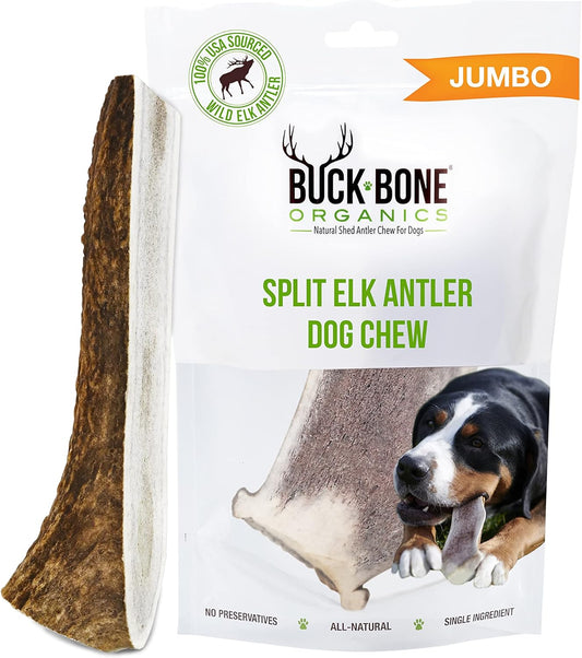 Buck Bone Organics Dog Chews, Elk Antlers for Dogs, Long Lasting Dog Bones for Aggressive Chewers, All Natural, No Preservatives, Wild Shed in The USA (Jumbo)