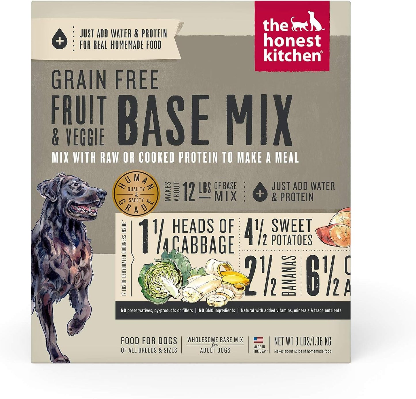 The Honest Kitchen Dehydrated Grain Free Fruit & Veggie Base Mix Dog Food (Just Add Protein), 3 lb Box