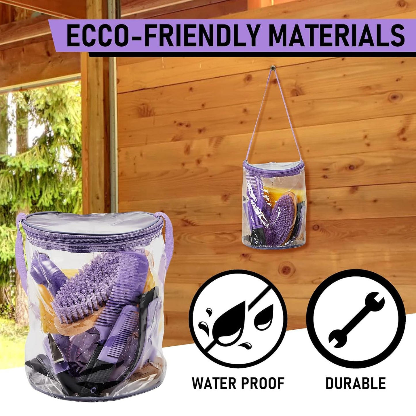 9 Pieces Horse Grooming Kit Tack Room Supplies Set with Organizer Tote Bag, Oval Massage Curry, Hard and Soft Brush, Hoof Pick, Sweat Scraper, Bathing Sponge, Combs for Horse Riders Beginners (Purple)