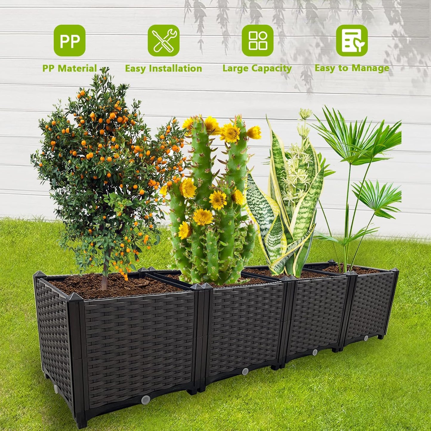 Large Planters for Outdoor Plants pots Elevated Garden Boxes Raised Garden Bed Garden Patio Balcony Deck to Planting Flowers Vegetables Tomato and Herbs