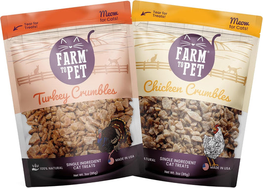 Farm To Pet Cat Treat Crumbles | Single Ingredient Chicken and Turkey, Chicken Snacks - Healthy Treats for Indoor Cats| Kitten Treats - Cat Products (Mix with Wet/Dry Food)