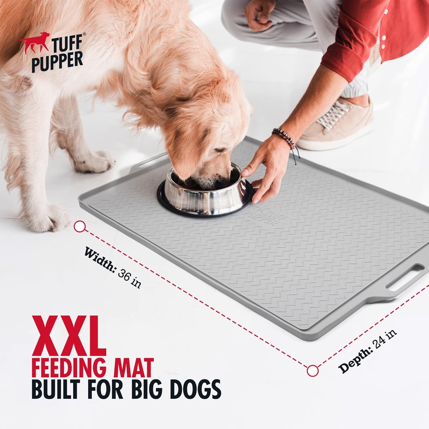 Tuff Pupper XXL Dog Feeding Mat 36x24 for Food and Water | Waterproof Silicone Placemat for Floors | Pet Food Mat for Cats and Bowls