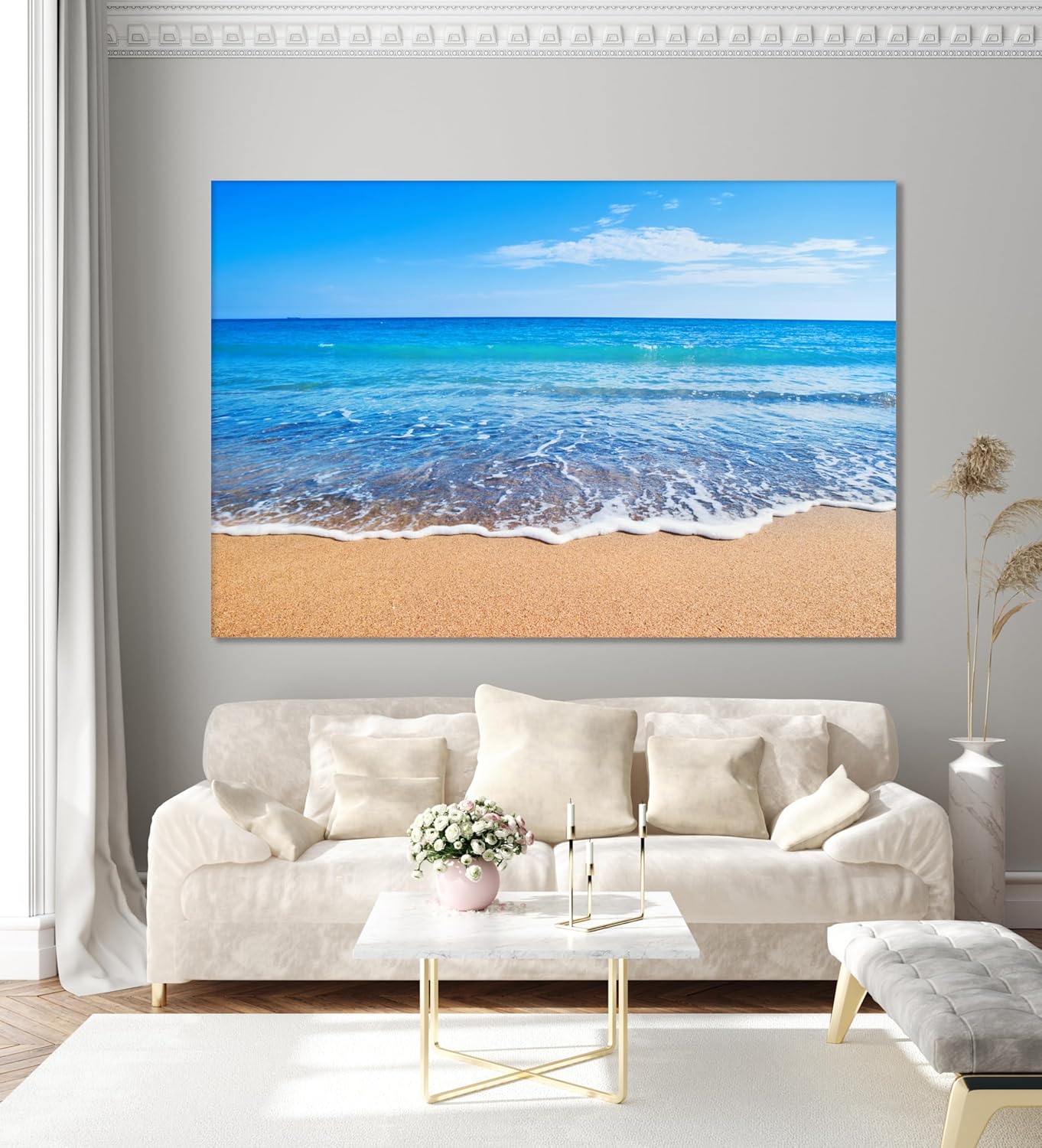 Nature Wall Art Prints - Ocean Forest Mountain Lake Canvas Landscapes - Small to Extra Large Living Room Bedroom Kitchen Bathroom Décor (Sandy Ocean Beach, 16L" x 24W")