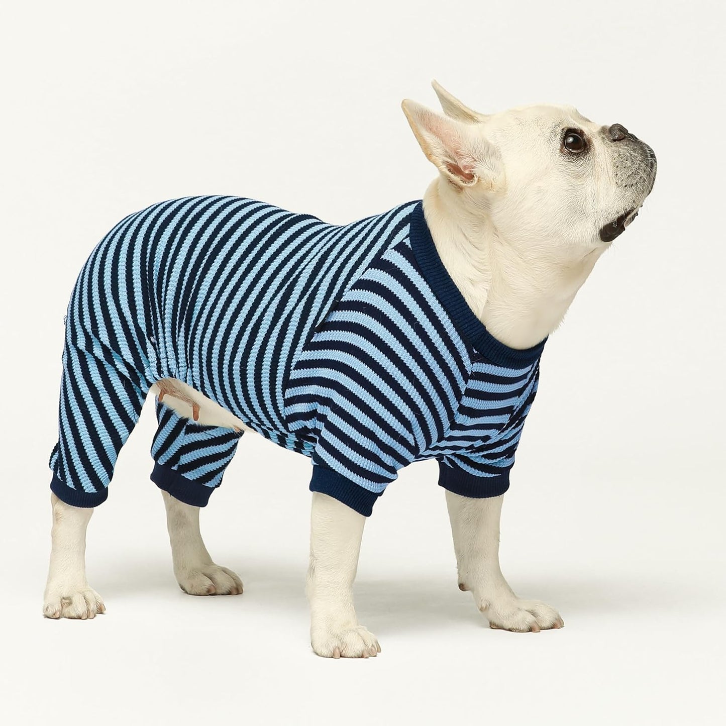 Fitwarm Blue and White Striped Dog Pajamas, Waffle Dog Clothes for Small Dogs Girl Boy, Puppy Onesie with Feet, Pet Cat Outfit, XL
