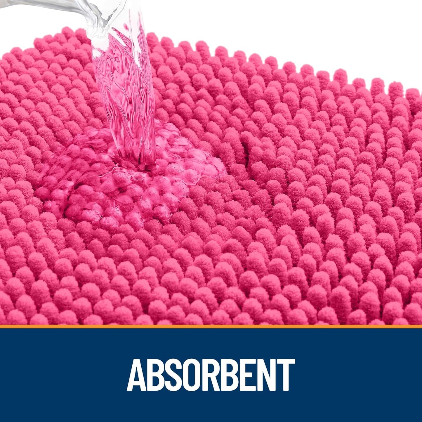 OLANLY Dog Door Mat for Muddy Paws 47x24, Absorbs Moisture and Dirt, Absorbent Non-Slip Washable Doormat, Quick Dry Chenille Mud Mat for Dogs, Entry Indoor Entryway Carpet for Inside Floor, Hot Pink