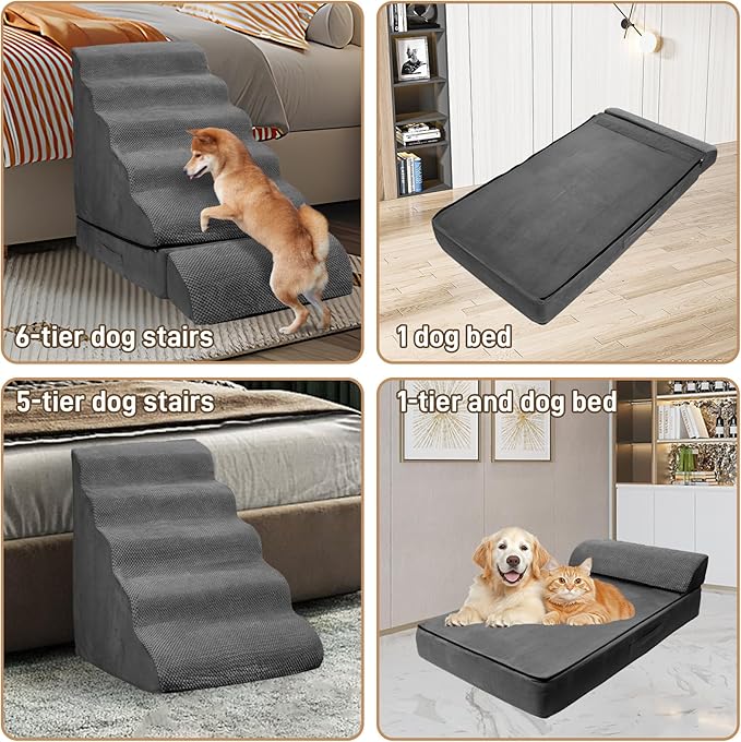 Soft Dog Stairs & Steps for High Beds 24-28 Inches Tall for Small Dogs, LitaiL Pet Stairs/Steps for Beds 28 Inches High, Non-Slip Dog Ramps for Older Cats