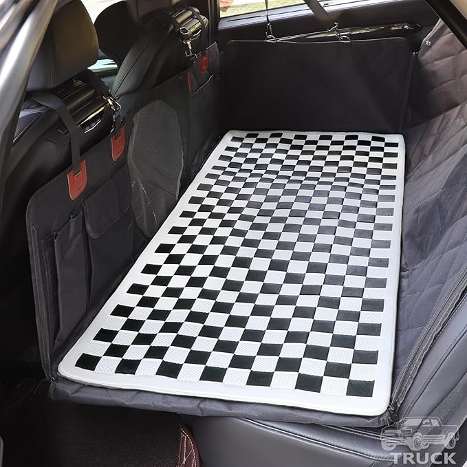 Non-Slip Pet Bed Mat for Truck Back Seat Extender, Hair Resistant Dog Blanket for Hard Bottom Dog Car Seat Cover, Anti Slip Pet Linner Backseat Cover Black Plaid XL