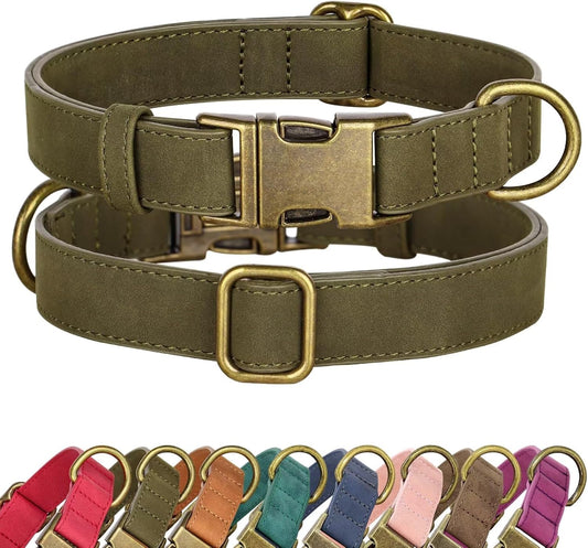 Didog Soft PU Leather Dog Collar, Stylish Quick Released Dog Collars for Small Dogs, Easy Clean Adjustable Pet Collar for Daily Walking, Dark Green, S Fit 10-16" Neck