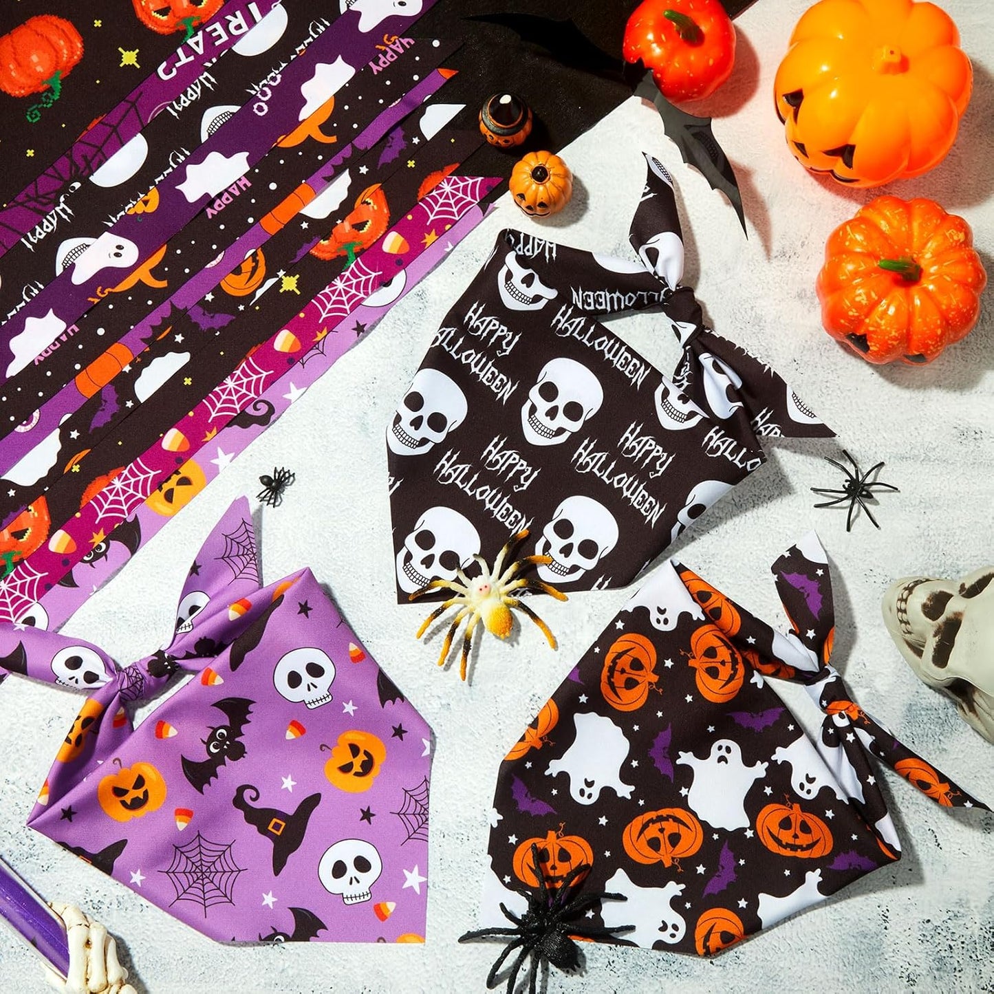 Weewooday 50 Pcs Halloween Dog Bandanas Bulk Pumpkin Ghost Bandanas for Dogs Soft Triangle Bibs Adjustable Triangle for Small Medium Large Pets Halloween Party Costume(25.6 x 17.7 x 17.7 inch)
